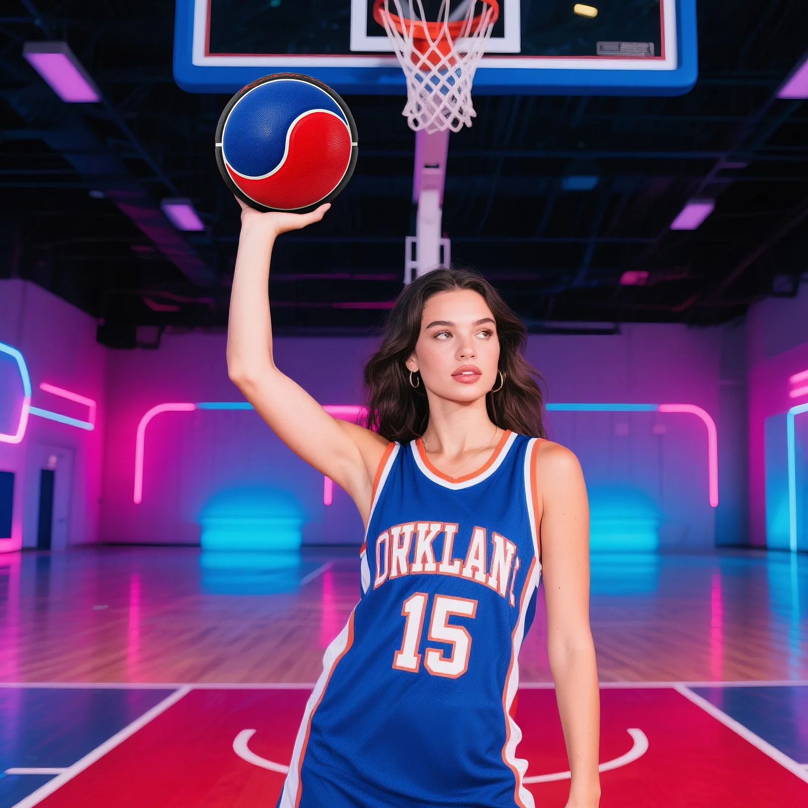 Баскетбольный мяч Kuangmi Yin Yang, официальный размер 729,5 дюйма), уникальный символ тай-чи красного и синего цвета, для использования в помещении и на открытом воздухе