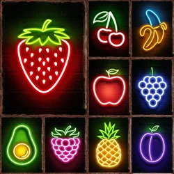 Cool Fruit Neon Signs Posters Metal Tin Sign Aesthetics Wall Decorative Plaques for Shop Home Decor Room Decoration Paintings