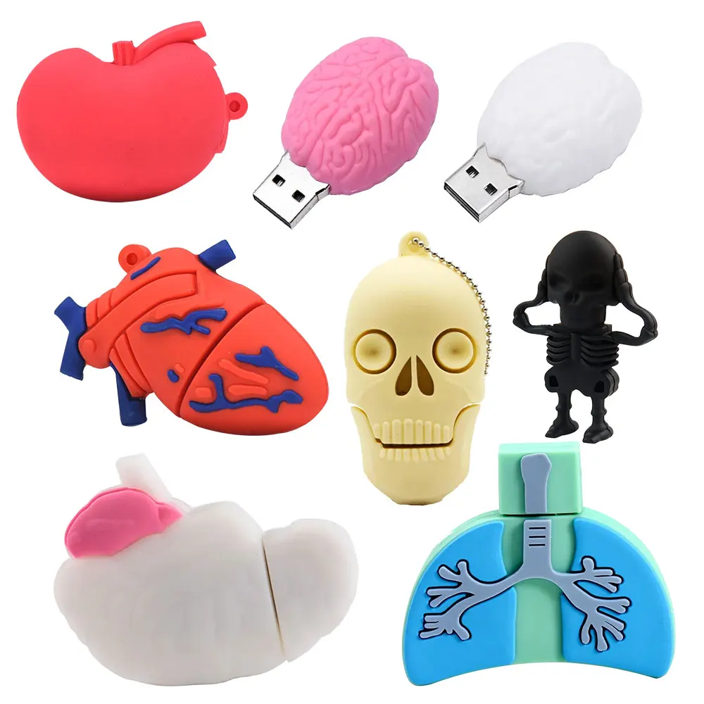 Skeleton USB 2.0 Flash Drives 128GB Skull Pen Drive 64GB Brain Model Memory Stick 32G Lung U Disk Kidney External Storage