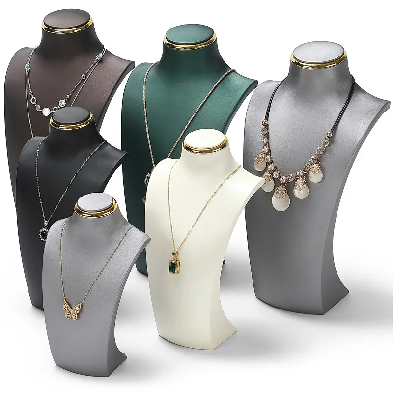 High End Leather Bust Necklace Display Stand Storage Holder For Pendants Ornaments Jewelry Shop Counter Shooting Showcase Prop