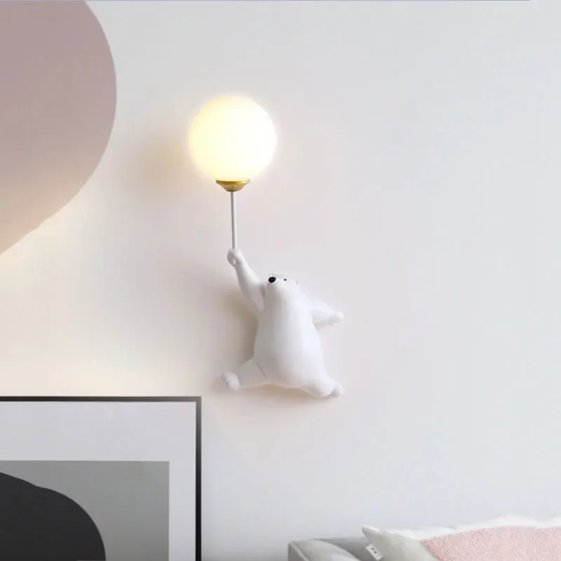 Cartoon Polar Bear LED Sconce Light Creative Wall Lighting Lampe Murale for Family Theme Hotel Kid Children Bedroom Wall Lamps