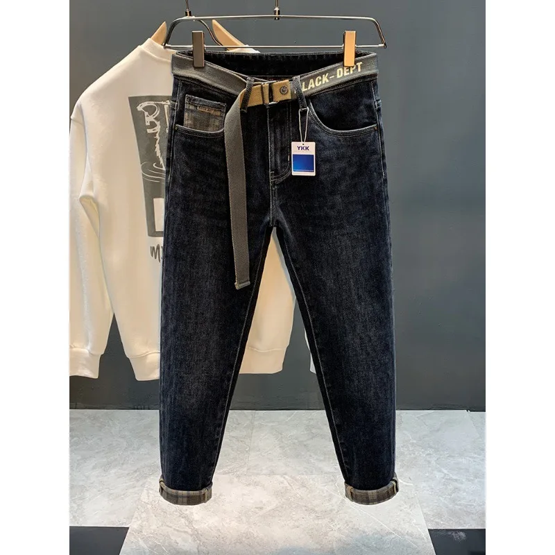 Fleece Padded Jeans Men\'s Winter High-End Fashion Skinny Pants Men\'s Casual Stretch Fleece Trousers pants