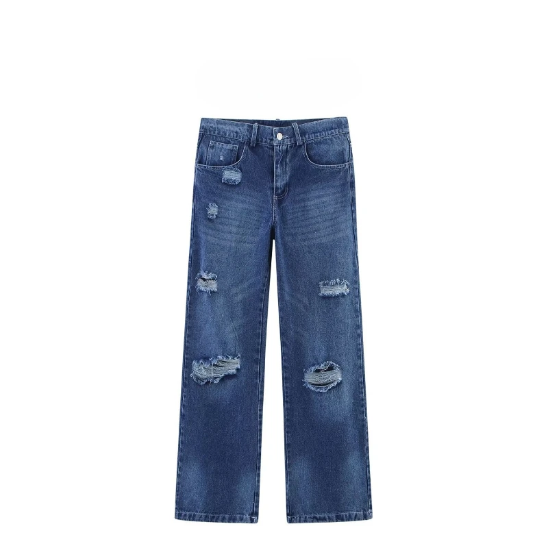 

New Pants with A Comfortable Fashionable Temperament Elegant European and American Style Classic Versatile Ripped Jeans