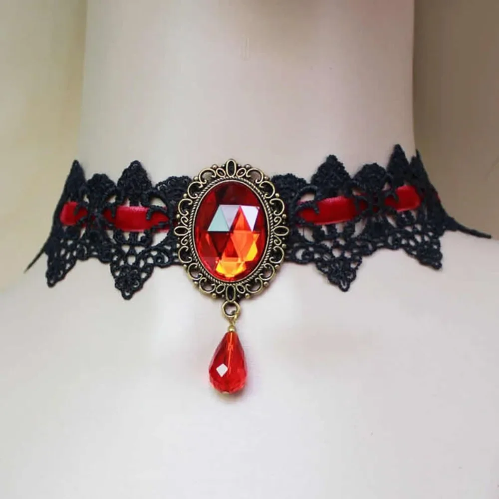 Collares Sexy Gothic Chokers Crystal Black Lace Neck Choker Necklace Vintage Victorian Women Chocker Steampunk Jewelry