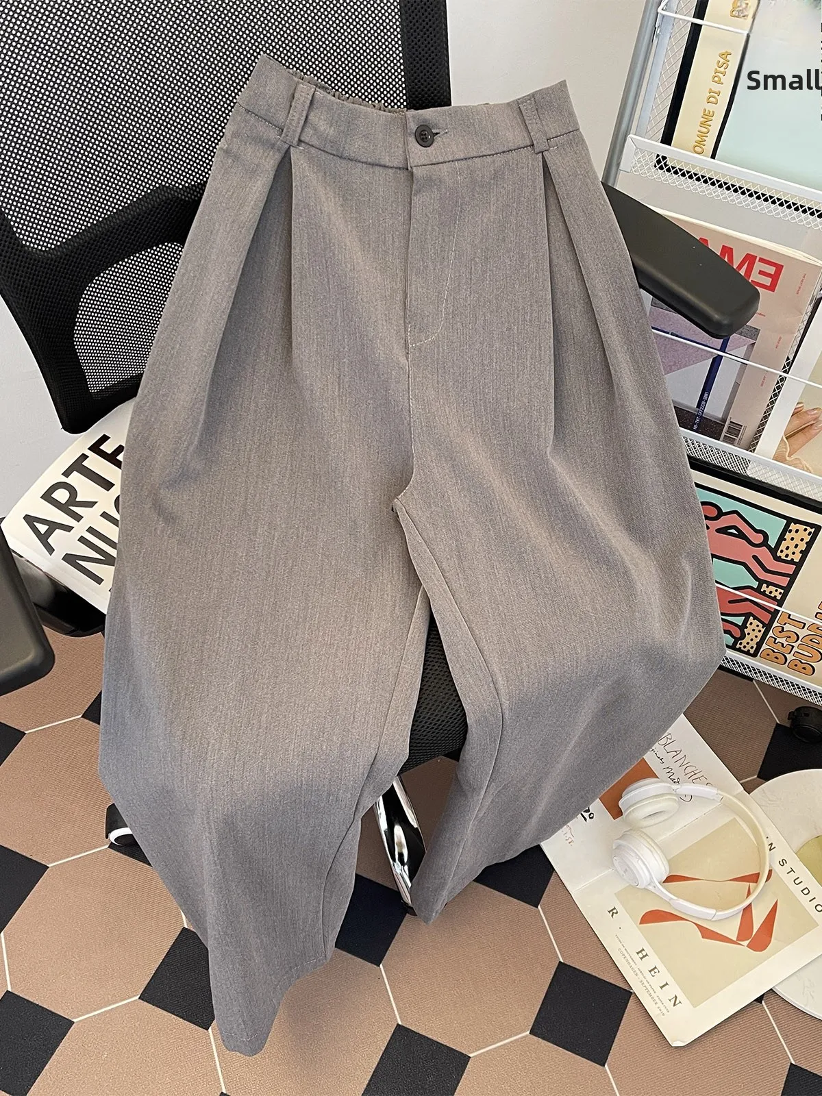 

Casual Drapey Color Men's Loose Straight Leg Pants Wide Leg Silhouette Leisure Suit Trousers Versatile Long Youth Summer