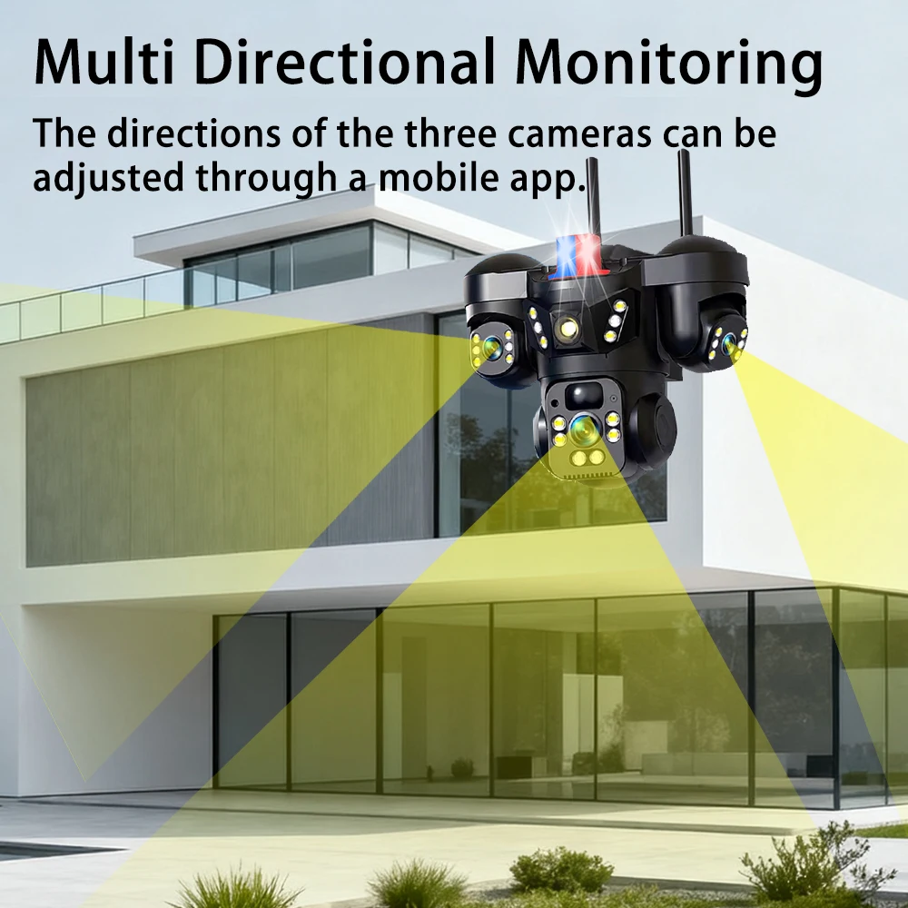 15MP ثلاثة عدسة ثلاثة شاشات 4G كاميرا تعمل بالطاقة الشمسية في الهواء الطلق واي فاي 10X التكبير الرقمي مقاوم للماء تتبع السيارات كاميرات CCTV الأمن V380