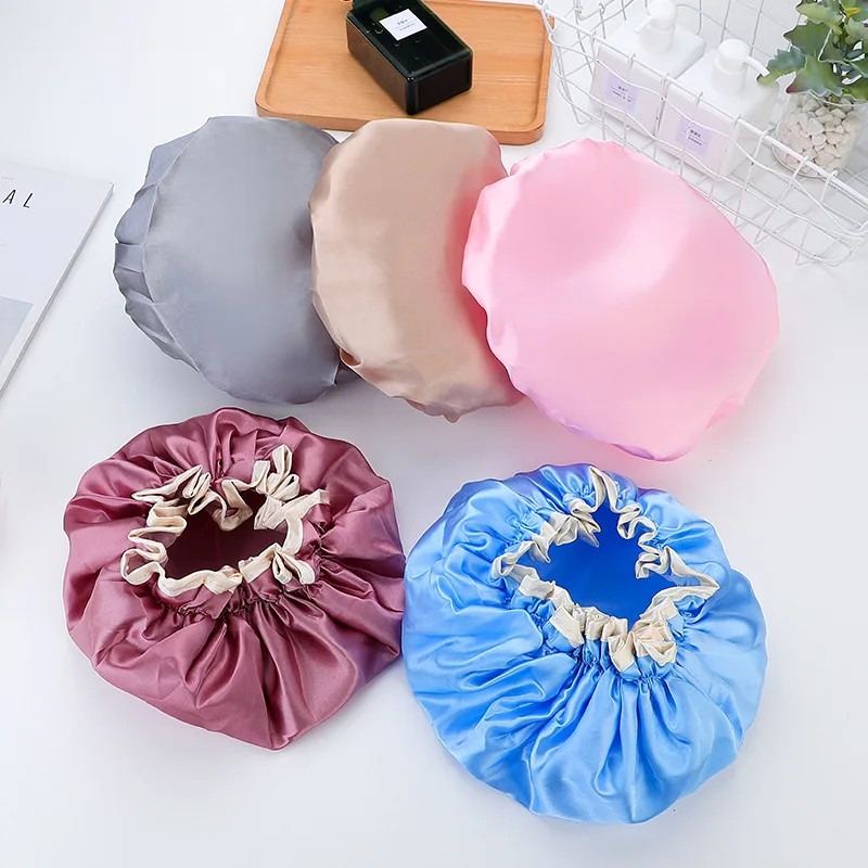 Shower Cap for Women Reusable Waterproof EVA Hair Cover Cap for Adult Shower Double Protection Layers Elastic Bonnet Bath Cap