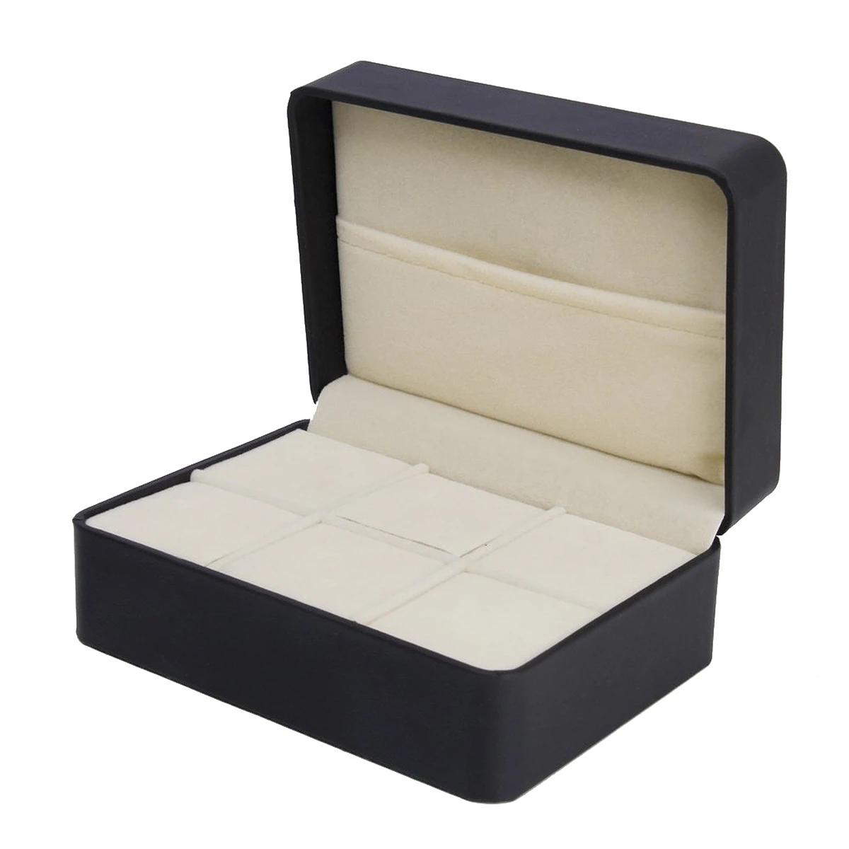 Caja de almacenamiento con Clip para corbata y gemelos, organizador negro de Pu de 6 compartimentos para gemelos, barras de corbata, Estuche De Viaje, herramienta de exhibición de joyería