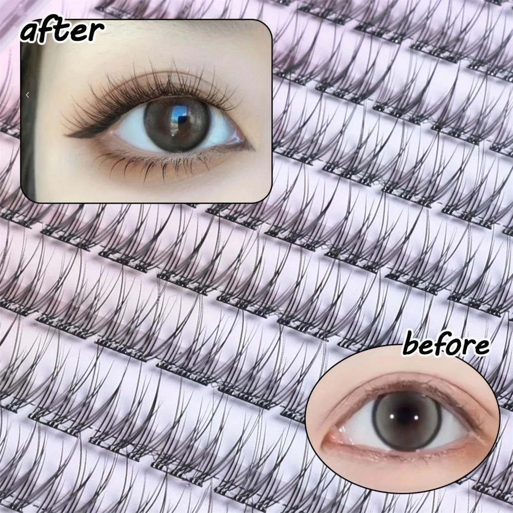 Müheloses Glam, einfach anzubringendes 120-Cluster-selbstklebendes falsches Wimpern-Set – C-Curling, 12 mm Fischschwanz-Design, natürlicher Kreuzstil – Detail 9