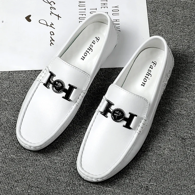 Fashionable Cow Leather Formal Business Shoes for Men White Black Male Gentleman Leather Loafers Good Quality Moccasins Shoes