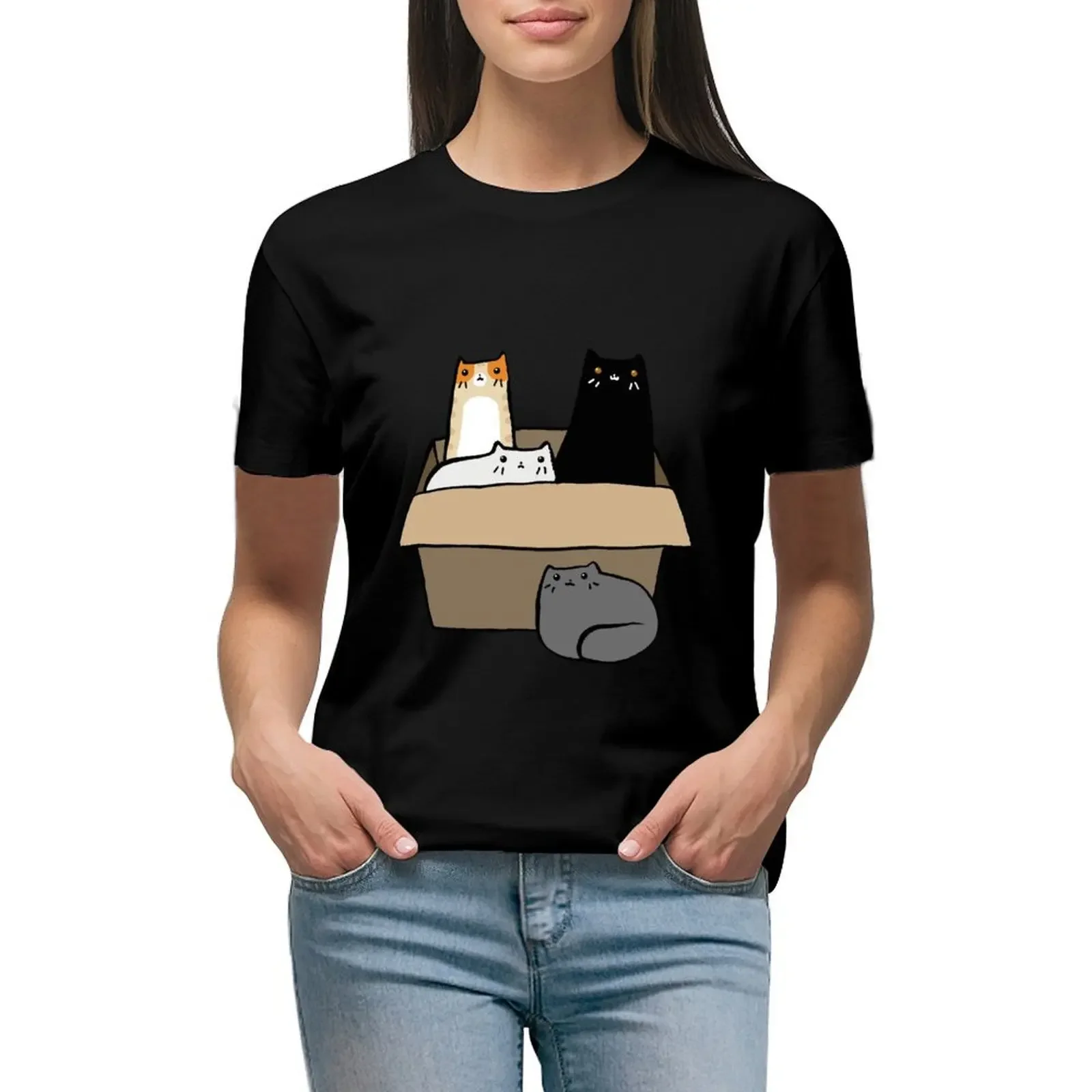 

Cats in a Box T-Shirt aesthetic clothes animal print shirt for girls Women's tee shirt