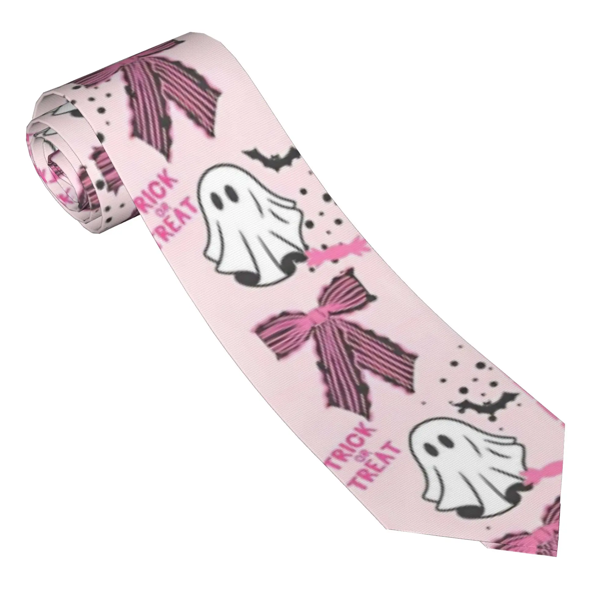 Pink Bows Pumpkin Halloween Ghosts  Necktie Men Women  8 cm  Neck Tie for Mens Skinny Wide Suits Accessories Gravatas  Business