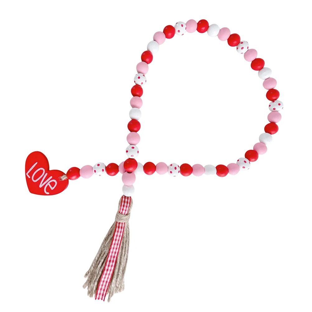 

Valentines Day Wood Bead Rustic Wooden Decor Tassel Festive Hanging Tree Wall Shelf Fireplace nament