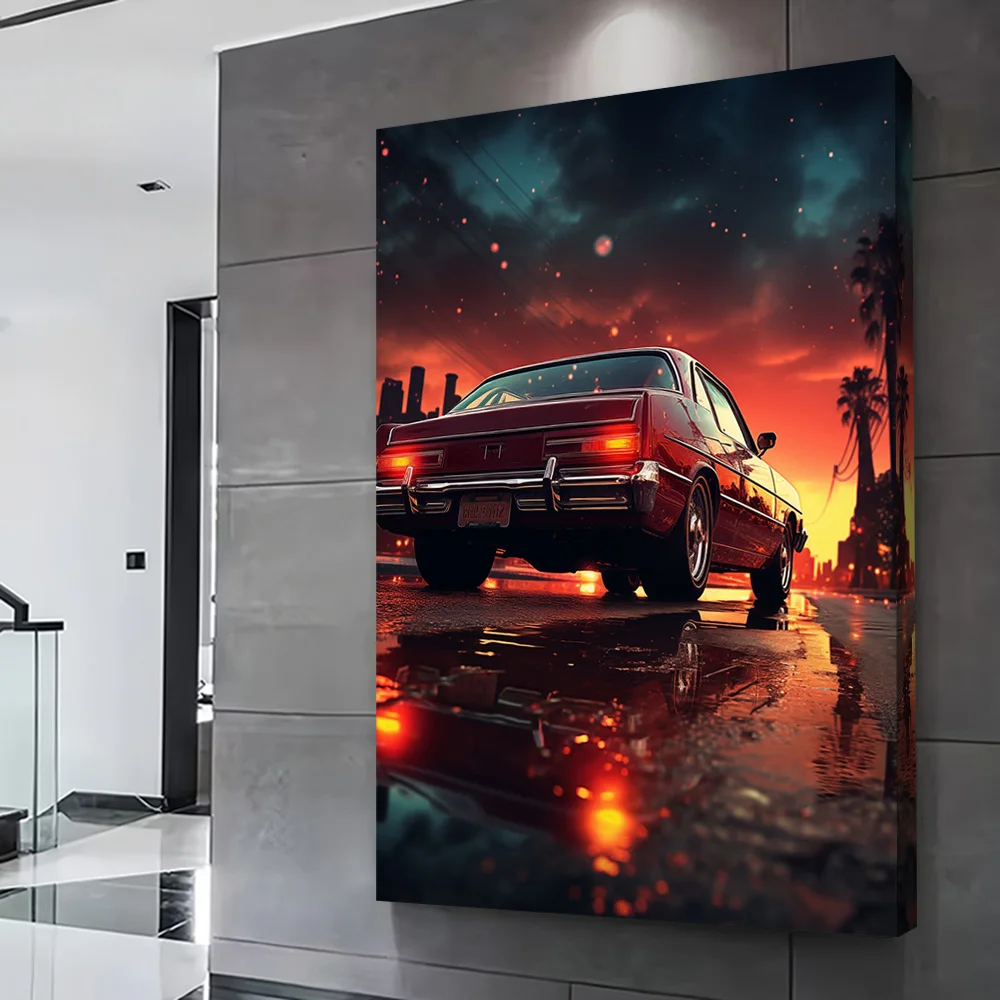 Classic Car At Sunset Poster Customizable Printed Canvas Painting Wall Art Gift for Luxury Decoration Bathroom Decor Wand Deko