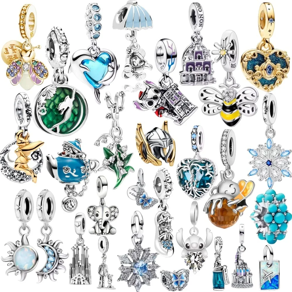 

Cute Cartoon Bee Elephant Snowflake Castle Charm Light Bule Moon Star Bead Fit Bracelet Necklace 925 Silver Party Jewerly