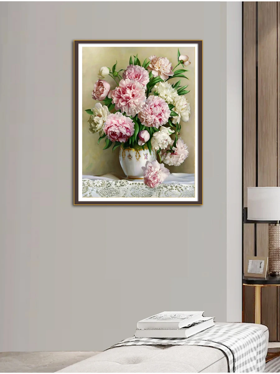 Vaso di peonia punto croce Kit di ricamo fai da te fiore casa pittura decorativa alla moda 11CT 9CT ricamo stampato artigianato