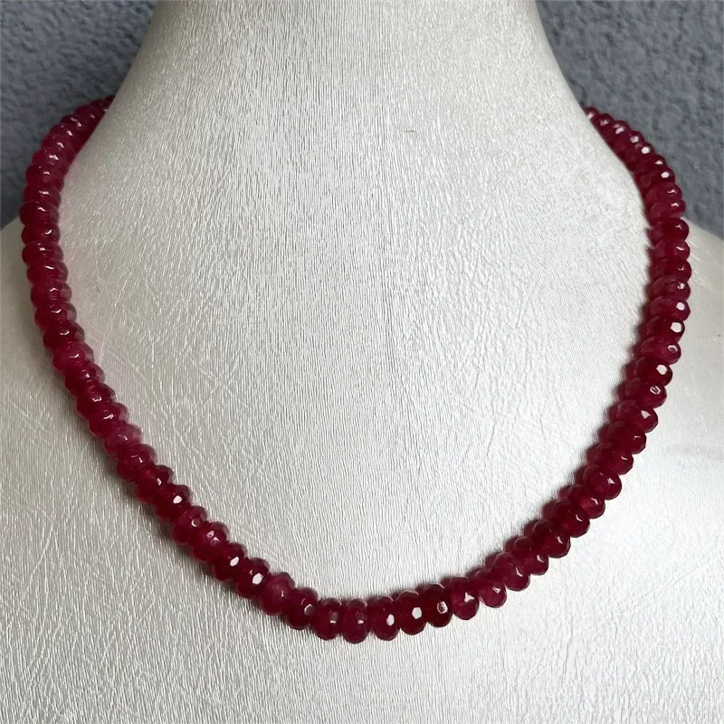 Rare 5*8MM Faceted Red Ruby Necklace Vintage Natural Stone Jewelry Noble Elegant Exquisite Beaded Chain Choker Collier