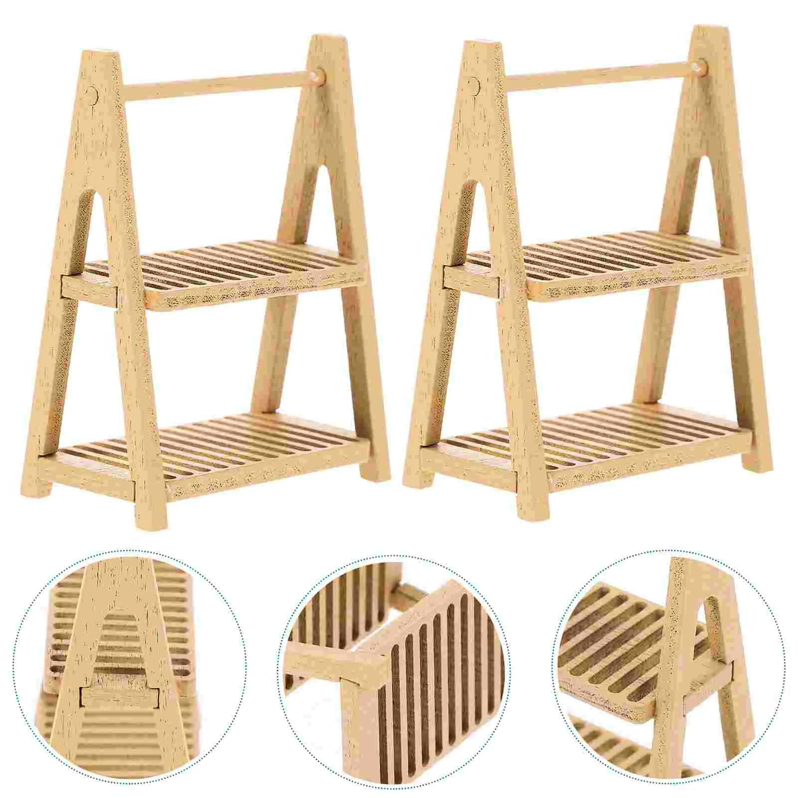 2 Pcs Dollhouse Double-layer Wooden Storage Rack Bread Miniature Food and Play Scene Model 2pcs Shelf for Crafts Toy Pretend