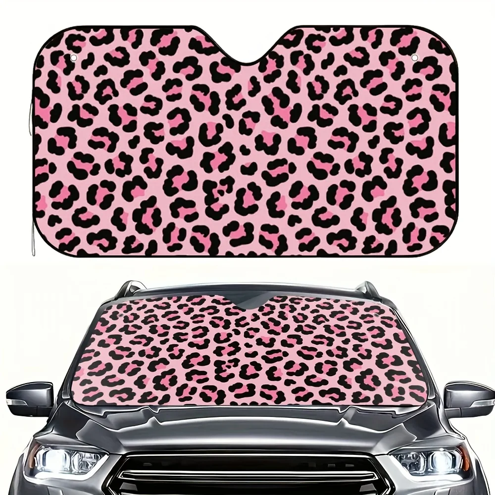 

1pc Pink Leopard Print Fit Car Windshield Sunshade - Stylish & Effective Sun Visor With 4 Suction Cups, Heat & Glare Reduction,