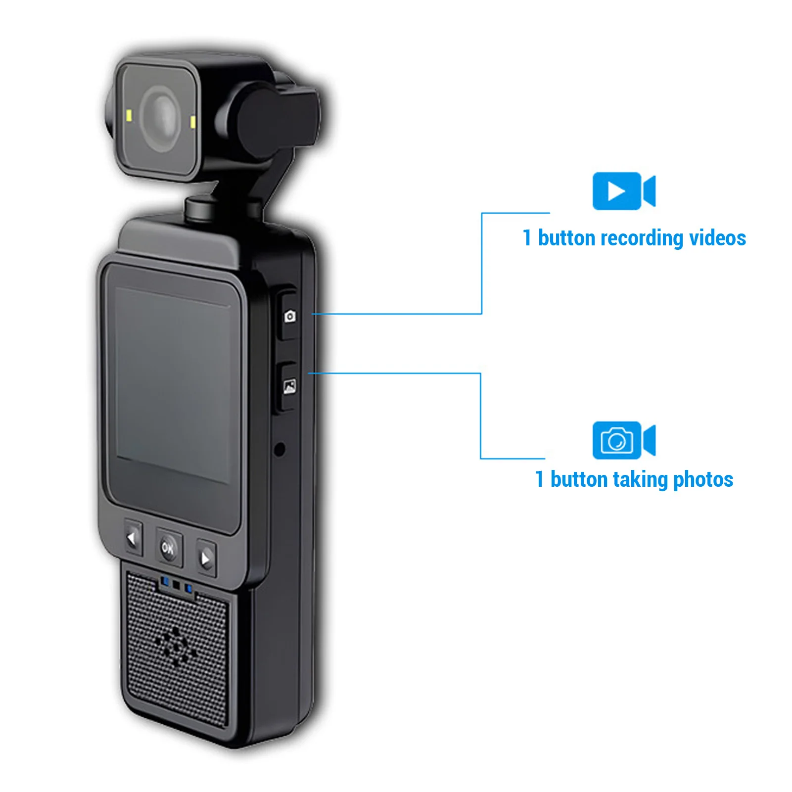 كاميرا 1080P 1960mAh كاميرا فيديو خارجية تدعم ما يصل إلى 256G واجهة مضادة للاهتزاز من النوع C شاشة 1.53 بوصة للتصوير الفوتوغرافي