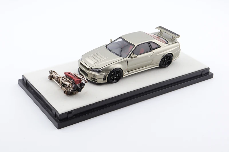 PGM-Alloy Simulation Static Car Model Toy, 1:64, GTR R34 Z-TUNE com motor, JDM, totalmente aberto, limitado a 999 peças, presente mundial