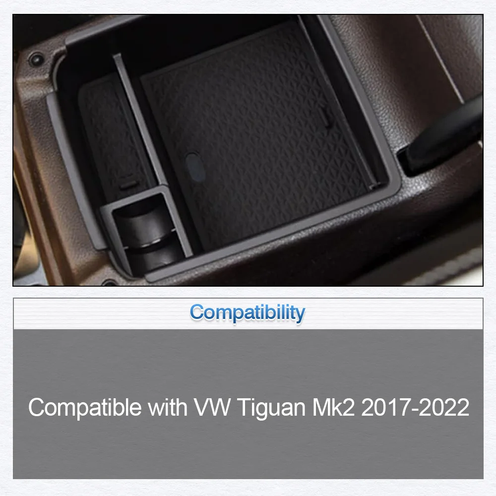

For VW Tiguan Mk2 2017 2018 2019 2020 2021 2022 Armrest Storage Box with Mat Car Center Console Armrest Storage Box