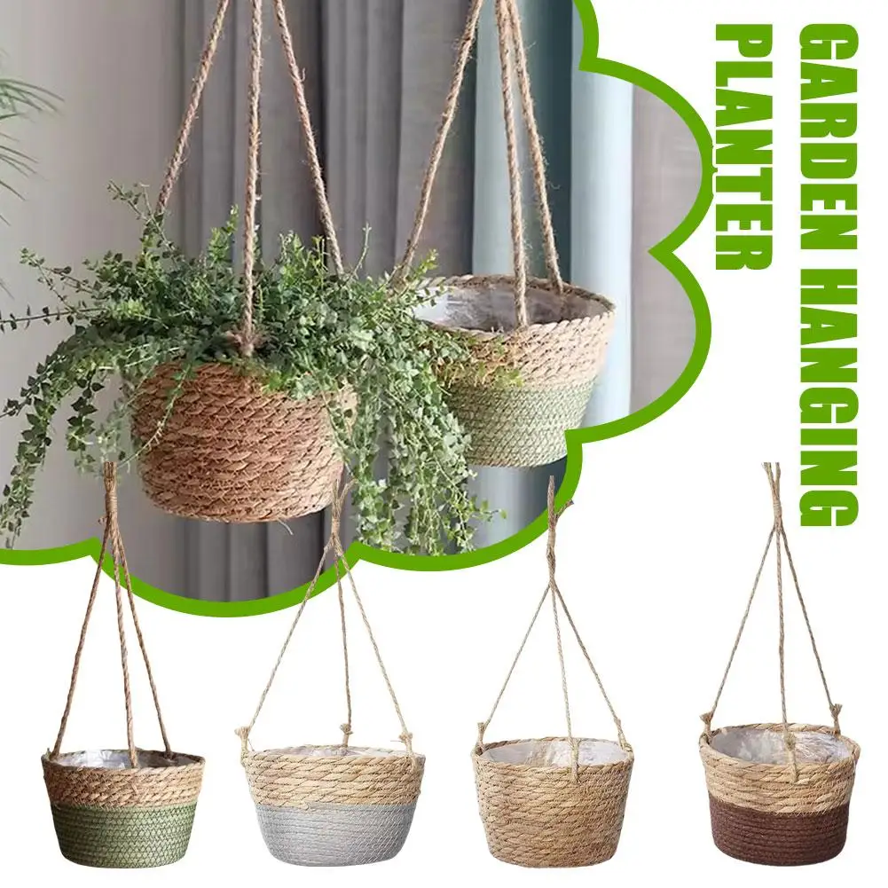 

Hanging Woven Flowerpot Home Decoration Suitable For Gardens, Balconies And Courtyards 20*20*13cm Woven From Plant Fibers I9N3