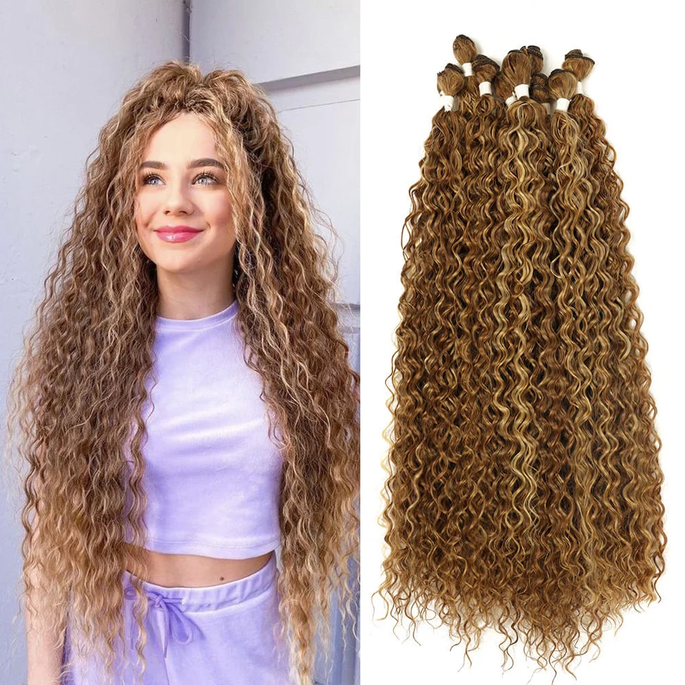 

Синтетические вьющиеся пучки волос, волнистые волосы для наращивания, афро-кудрявые волосы для женщин, термостойкое волокно, волосы, повседневная праздничная одежда