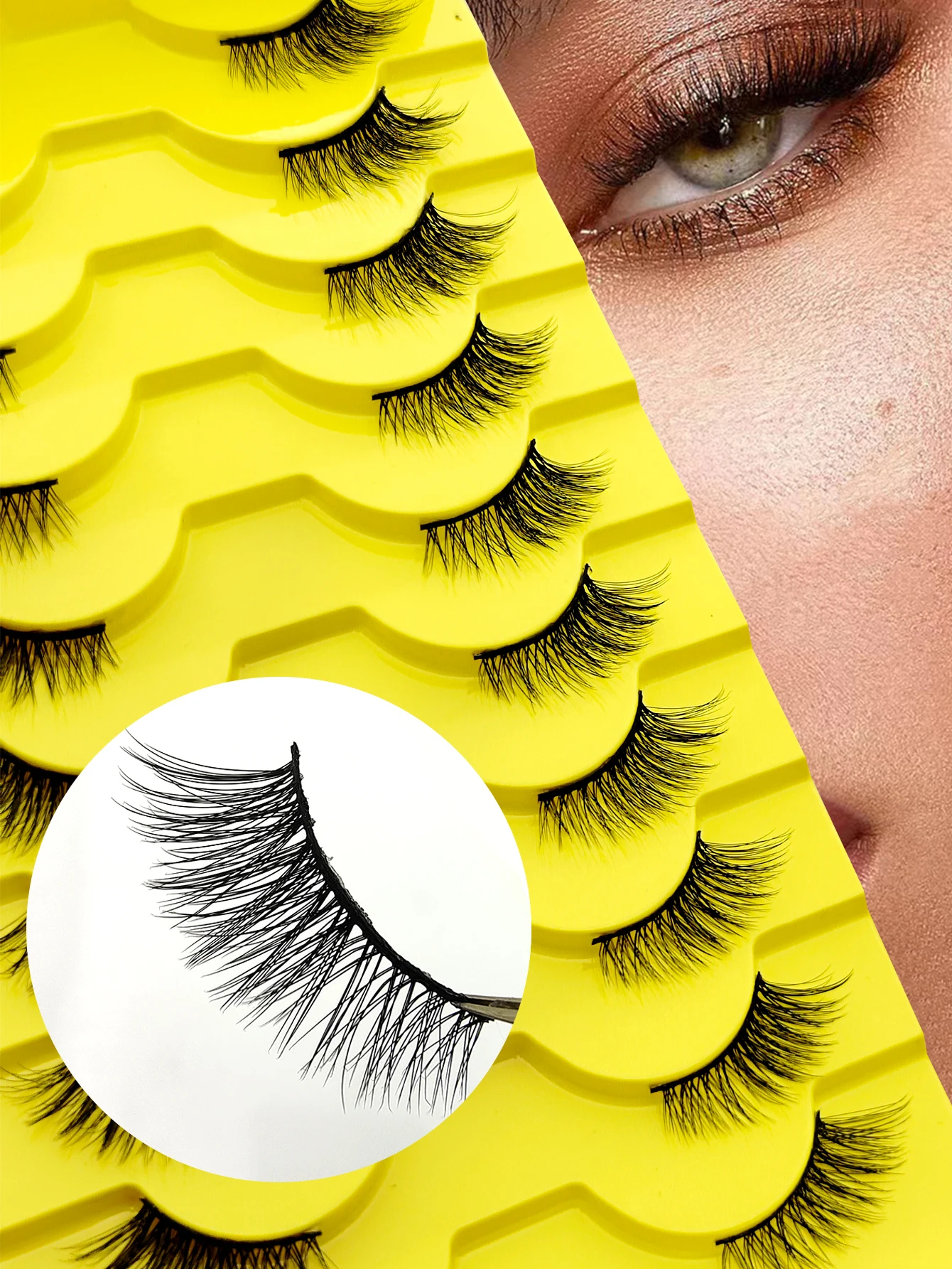 Medias pestañas 7/10 Piars medias pestañas suaves naturales pestañas de ojos de gato herramienta de maquillaje extensión de pestañas postizas esponjosas Faux Cils