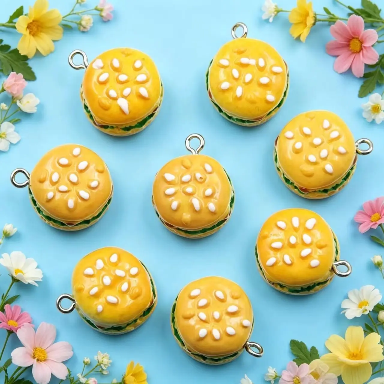 10Pcs/Lot 17*20mm Cute Resin Hamburger Sandwich Charms Pendants Patch for DIY Earrings Key Chains Fashion Jewelry Making