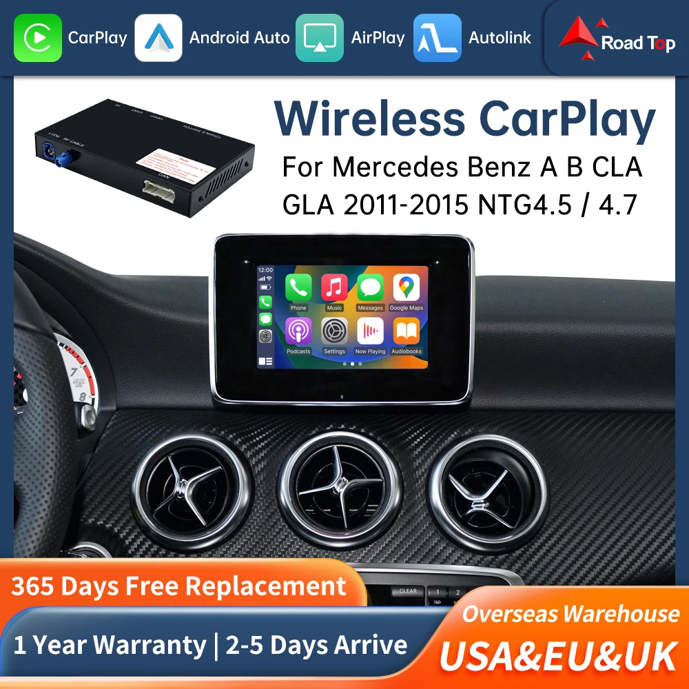 Road Top Wireless CarPlay Decoder For Mercedes Benz A B Class W176 W246 CLA GLA NTG4.5 NTG4.72013-2015 with Android Auto
