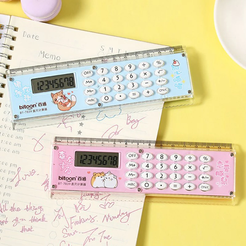 Kawaii Cartoon Multifunctional Ruler Calculator Set Mathematical Calculation Math Measuring Rulers Students Office Stationery