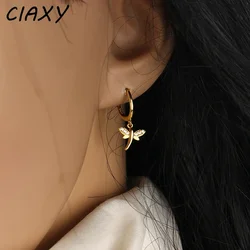 CIAXY Silver Color Small Dragonfly Earrings for Women INS Wind Inlaid Zircon Ear Buckle Korean Fashion Luxury Jewelry
