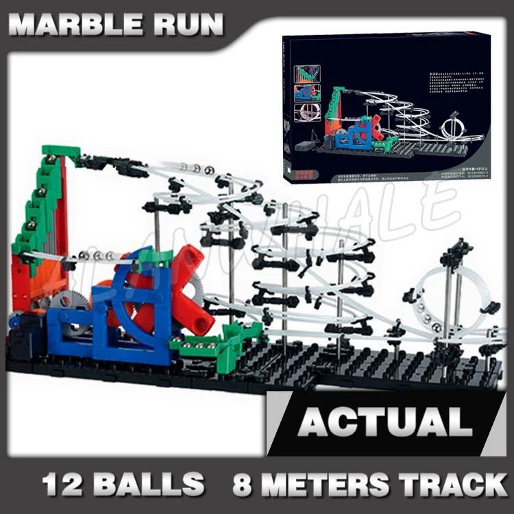 

860cm Rail Marble Run Gear Drive Stairs Maze Race Roller Coaster Electric Elevator Model Building Boy Set Rolling ball Sculpture