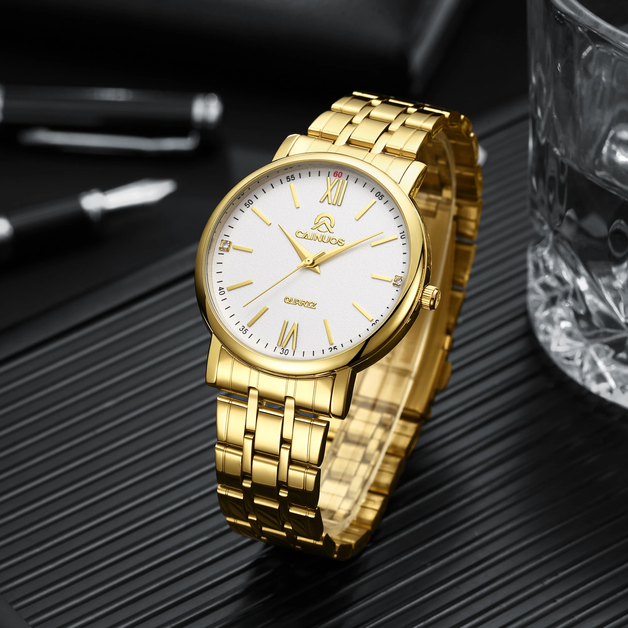 

CAINUOS New Men's Gold Watch Simple and Fashionable Three Needle Watch Beautiful Couple Watch