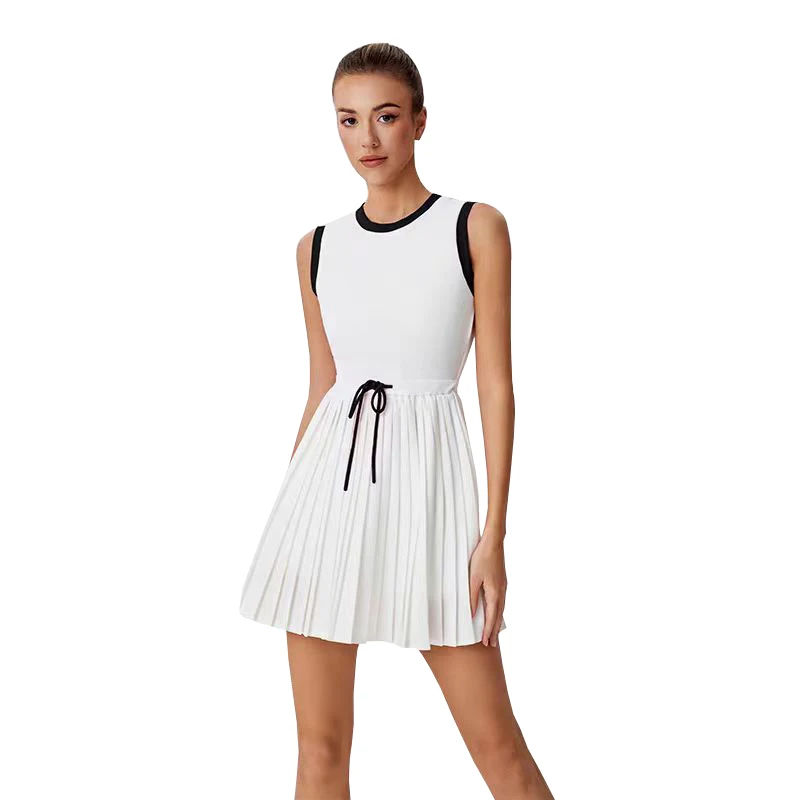 

Summer New Product Women's Golf Outdoor Quick Drying Sports Skirt Comfortable Sleeveless Round Neck Dress Slim Drawstring Skirt