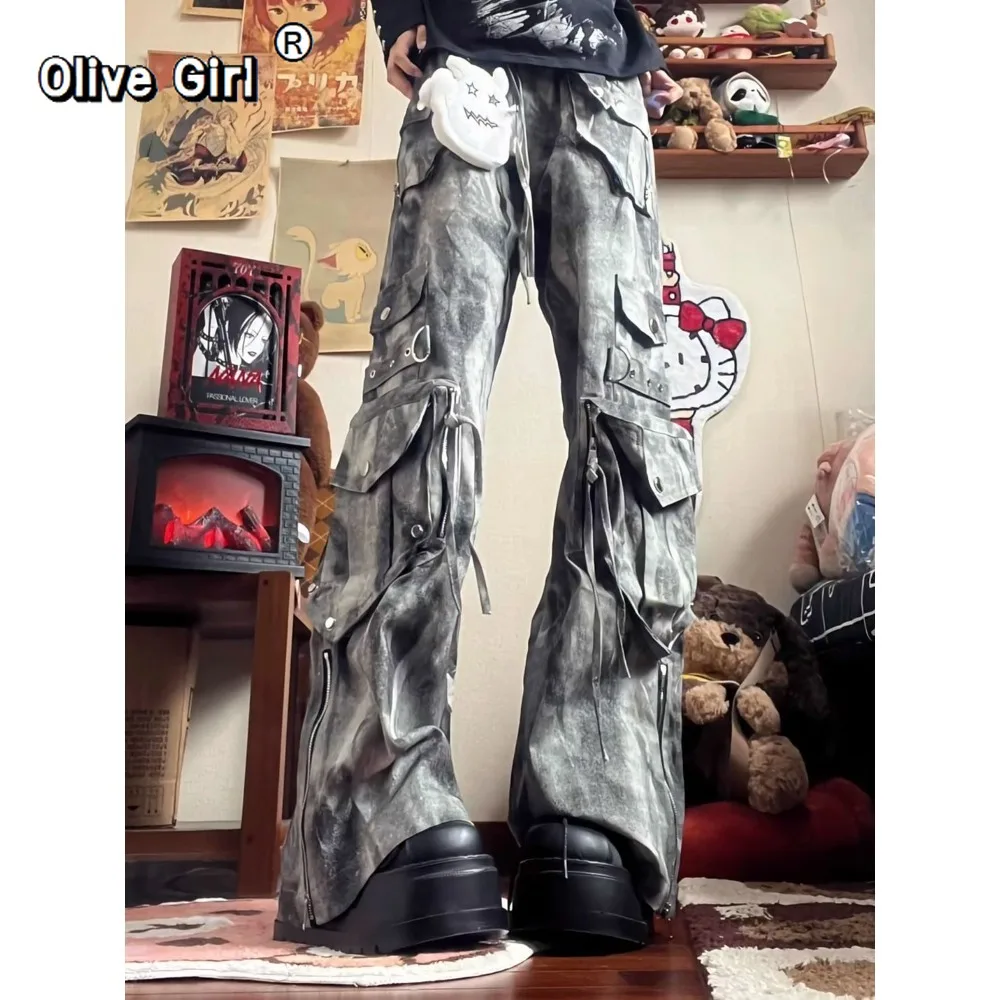 حجم كبير بنطلون جينز نسائي عالي الشارع سروال دينم نسائي فيبي واسع الأرجل سحب كبير الحجم مثير فتاة فضفاضة بانت