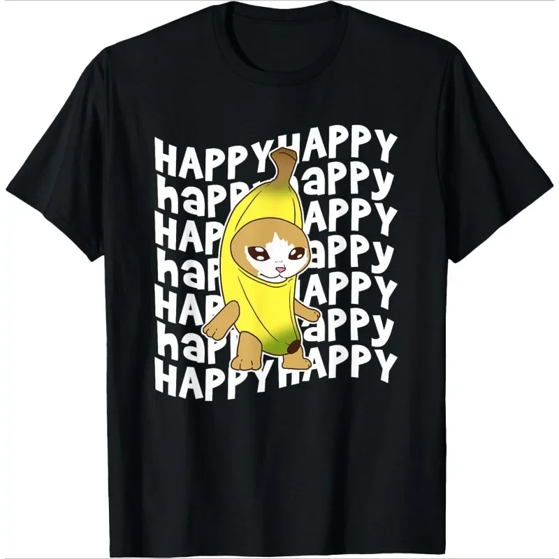

Happy Banana Cat Meme Graphic Tee Funny Cute Cartoon T-Shirt Short Sleeve Crewneck Cotton Tops for Men