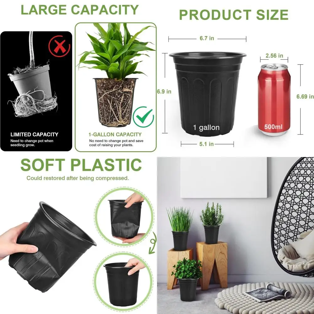 

100-Pack 1 Gallon Nursery Pots, 6.7 Plastic Plant Pots with Labels for Seedlings, Succulents, and Potting