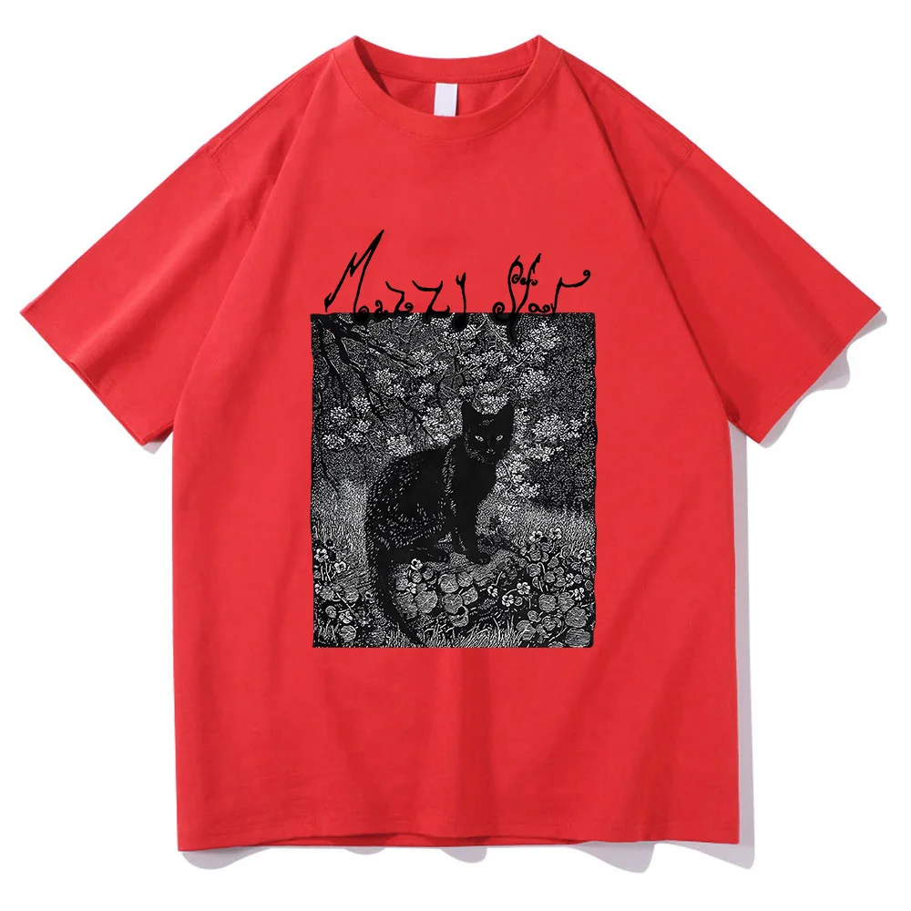 Camiseta de estrella de la banda de Rock alternativa, camiseta con estampado de dibujos animados divertidos de gato, Top transpirable de manga corta suave de algodón con cuello redondo para verano