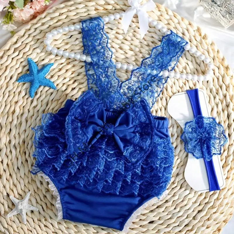 M76C Baby Girls Lace Dress Pressband Photography Set لاستخدام الاستوديو المهني