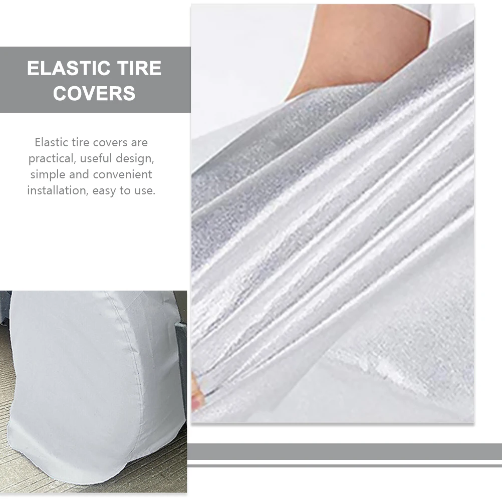 

4 pcs Tire Covers Silver 210D Oxford Cloth RV Truck Trailer Wheel Protectors 27-29 Inch Universal Dog Urine Sunlight