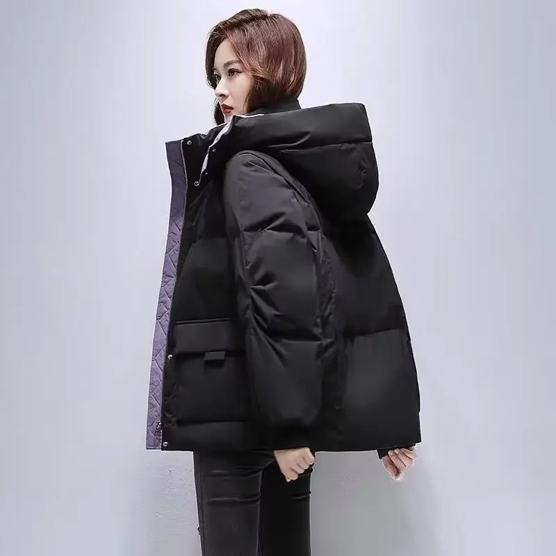 High-end Chic Puffer Jacket Winter Clothing Women Coat Streetwear Warm Parkas Long Sleeve Zipper Hooded Coat Pockets Outerwear