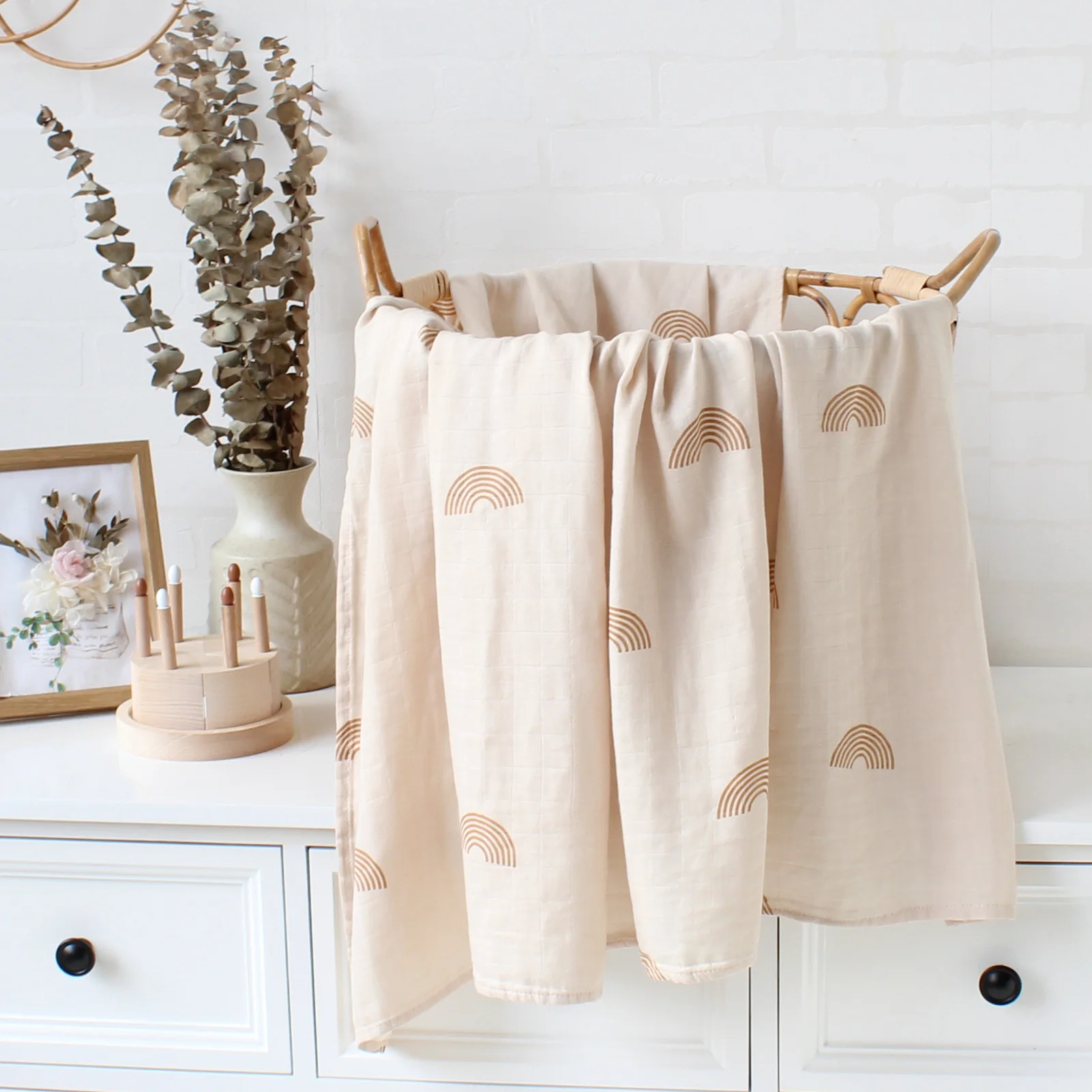 Baby Musselin Swaddle Decke Neugeborenen Beige Druck Baby Decke Infant Wrap 70% Bambus 30% Baumwolle für Frühjahr Sommer