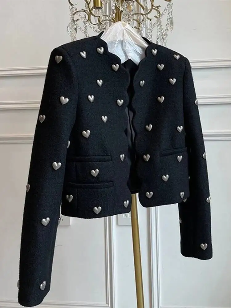 

Fashion Brand Tweed Jackets For Women 2025 Design Round Neck Long Sleeve Woolen Short Coats Autumn Winter Korea Fashion Outwear