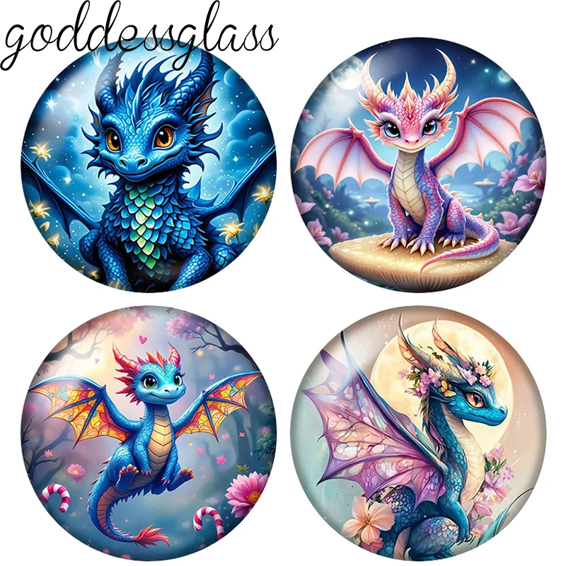 Alas de Dragón Mágicas de Dibujos Animados, Lindas, 10 Piezas, 12mm/18mm/20mm/25mm, Cabujón Redondo de Cristal para Fotos, Base Plana, Accesorios para Manualidades, Botones a Presión DIY