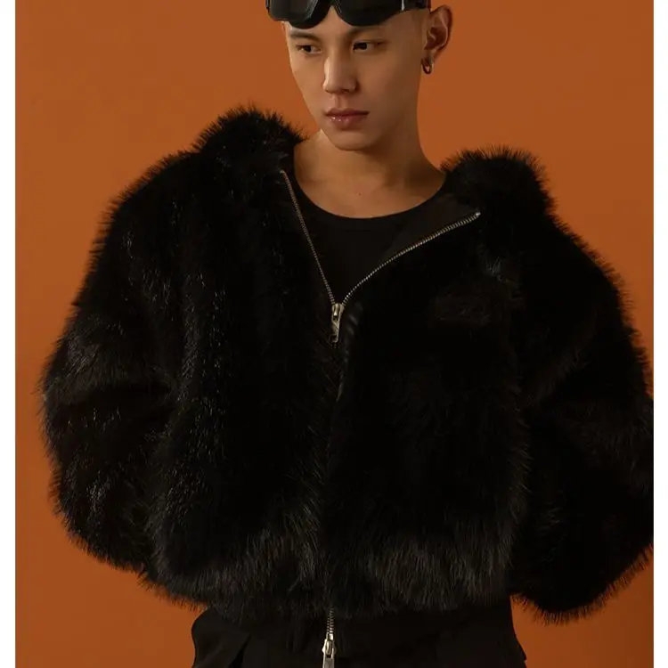 سترة رجالية شتوية دافئة من الفرو الصناعي بغطاء للرأس معطف فرو مقاوم للرياح سترة حرارية سميكة معطف عصري فاخر ملابس خارجية #2