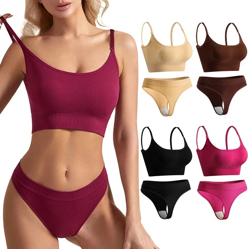 

CINOON Women Seamless Bra Set Sexy Low Waist Panties Wire Free Bra Bralette Lingerie Brassiere Backless Female Underwear Set