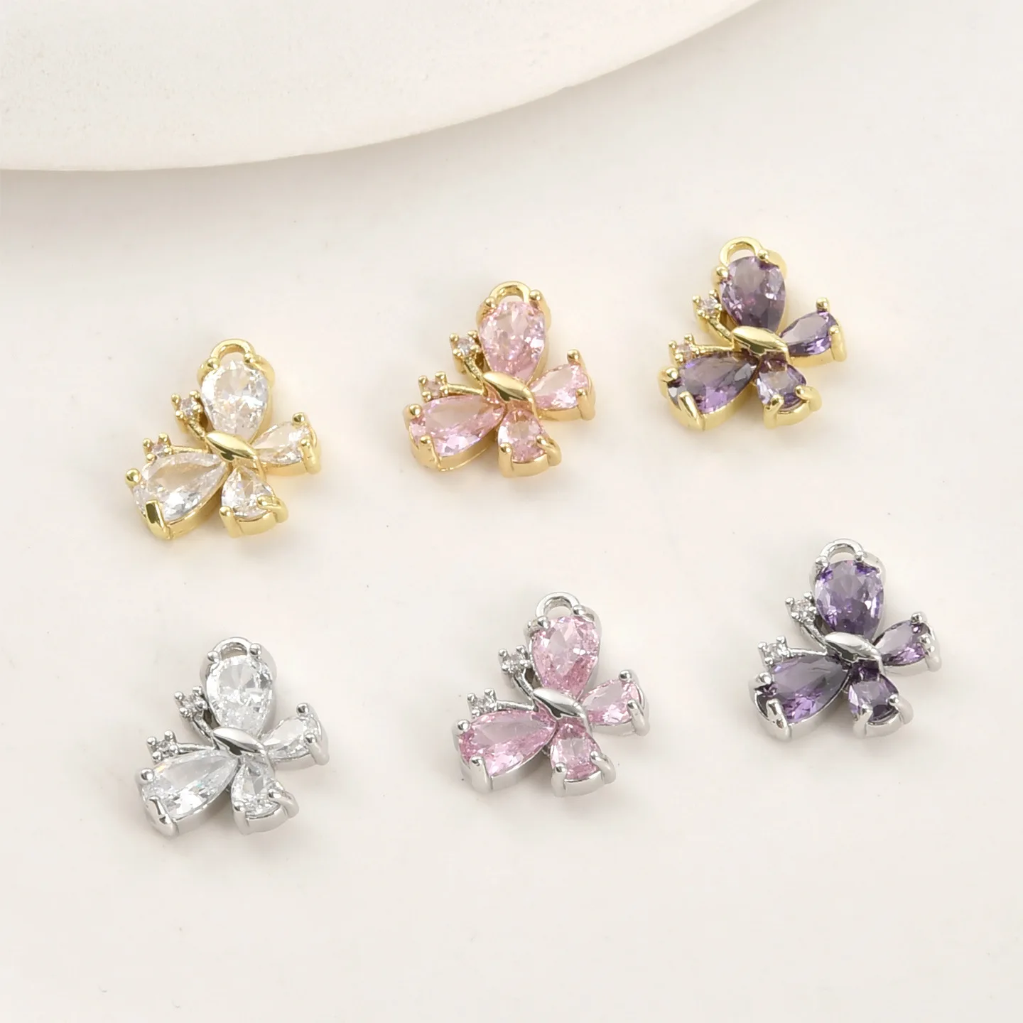 

Copper Plated 14K Gold Color Preserved Sparkle Zircon Bow Pendant DIY Handmade Earrings Bracelet Necklace Pendant Accessories