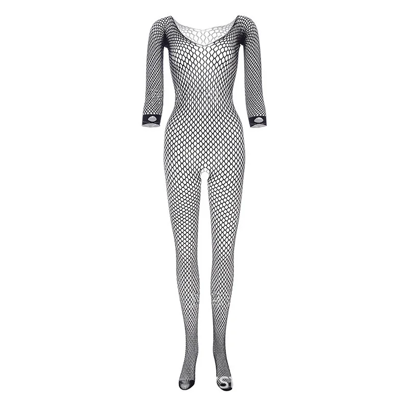 

Black Sexy Bodystockings Women Fishnet Open Crotch Catsuit Mesh Tights Lingerie Erotic Bodysuit Sleepwear Jumpsuit